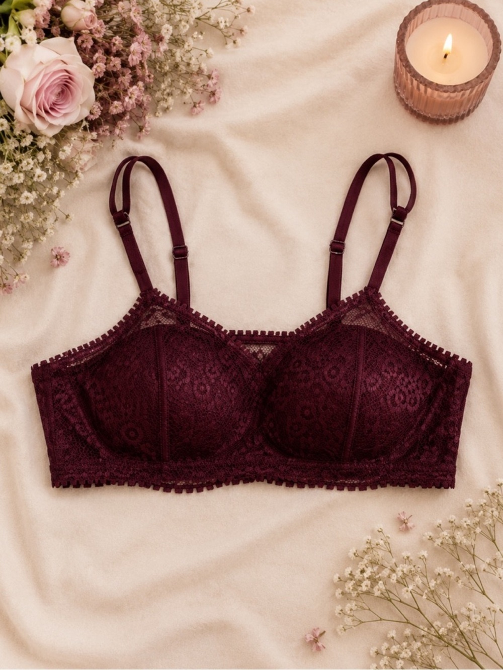 NWT Aerie Wireless Push-Up Joy Lace Convertible Strap Bra Royal Berry Size 36C